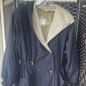 Gallery Two-Tone Black and Tan Trench Coat‎